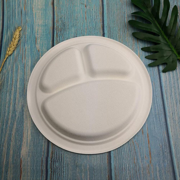 Disposable Plates, Compostable Natural Sugar Cane Fibers | 100 Pieces | 10 Inches