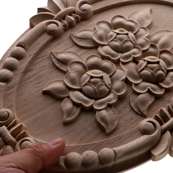 Natural Floral Wood Carved Crafts, Oval