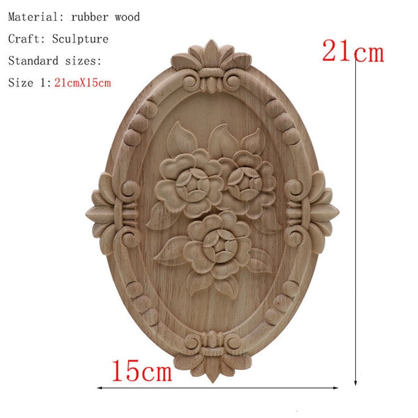 Natural Floral Wood Carved Crafts, Oval