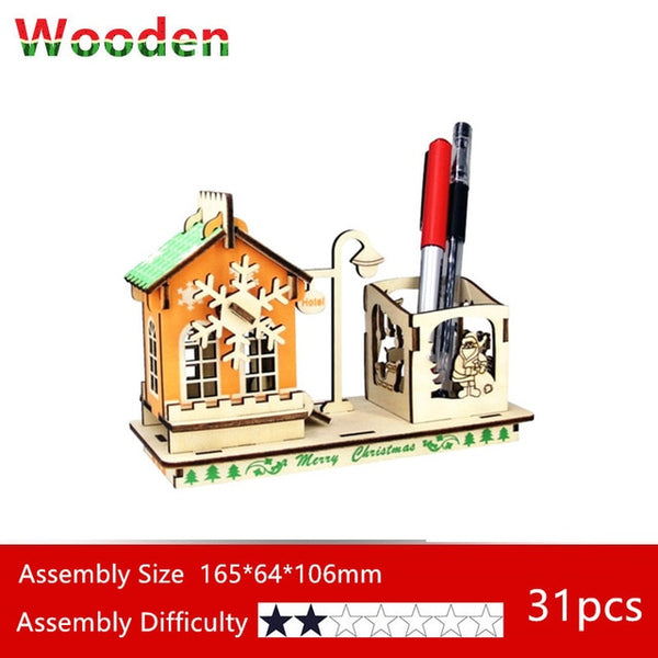 Wooden house with pen holder