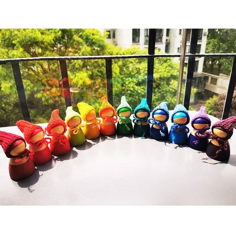 Wooden Rainbow Dolls in Beanies | 6/12pcs