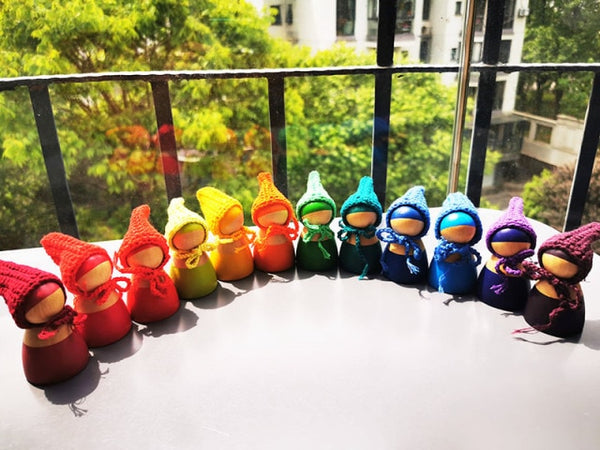 Wooden Rainbow Dolls in Beanies | 6/12pcs