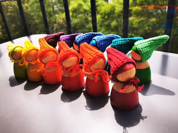 Wooden Rainbow Dolls in Beanies | 6/12pcs