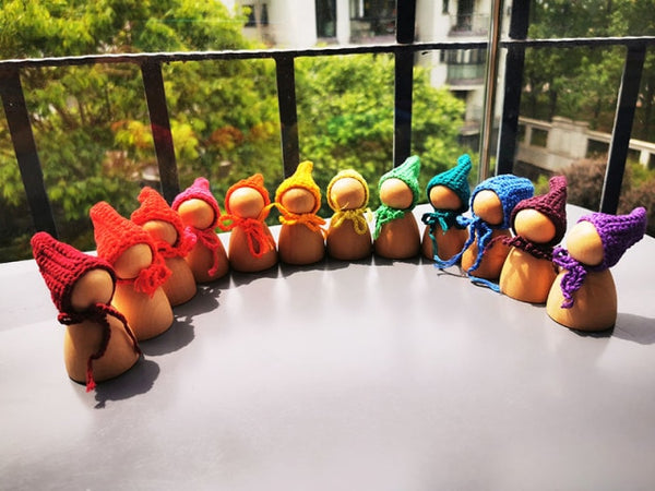 Wooden Rainbow Dolls in Beanies | 6/12pcs