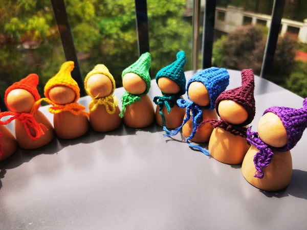 Wooden Rainbow Dolls in Beanies | 6/12pcs