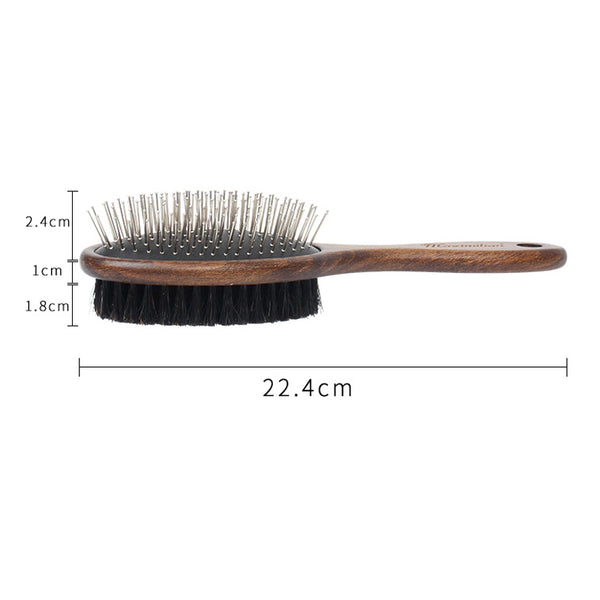 Pet brush with wooden handle