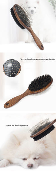 Double Faced Pet Brush with Wooden Handle