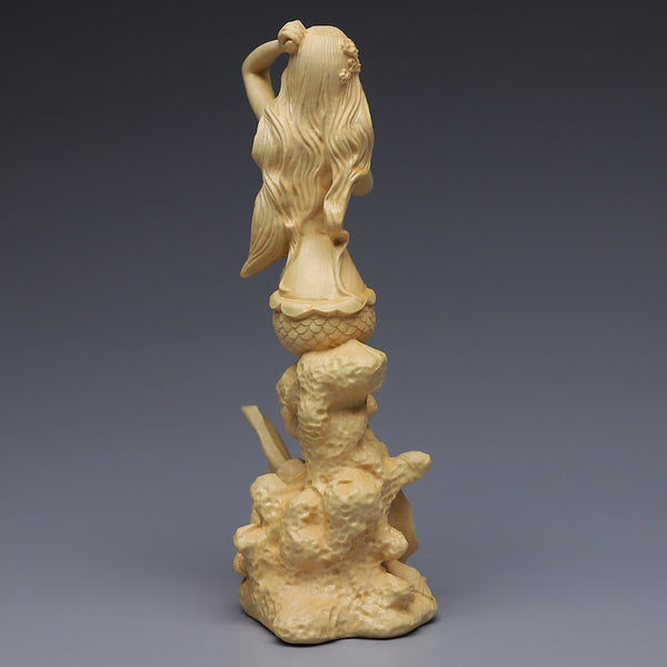 Hand carved wooden mermaid statue