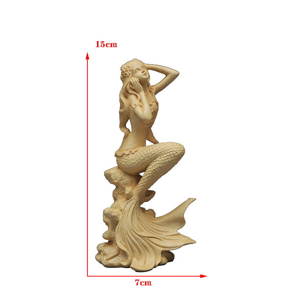 Hand carved wooden mermaid statue