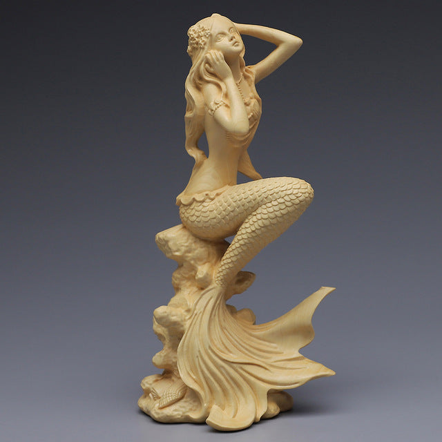 Hand carved wooden mermaid statue