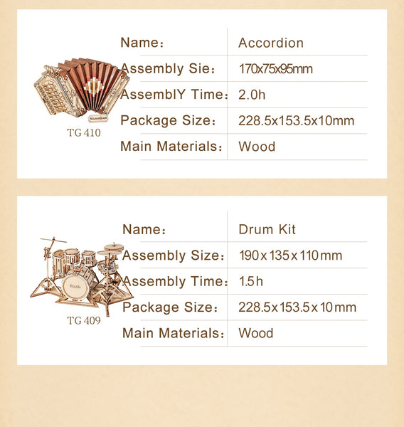 Size of small wooden musical instruments