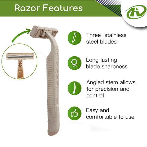 Eco Friendly Biodegradable Razor for Men and Women |Pack Of 8, Made of Wheat Straw|