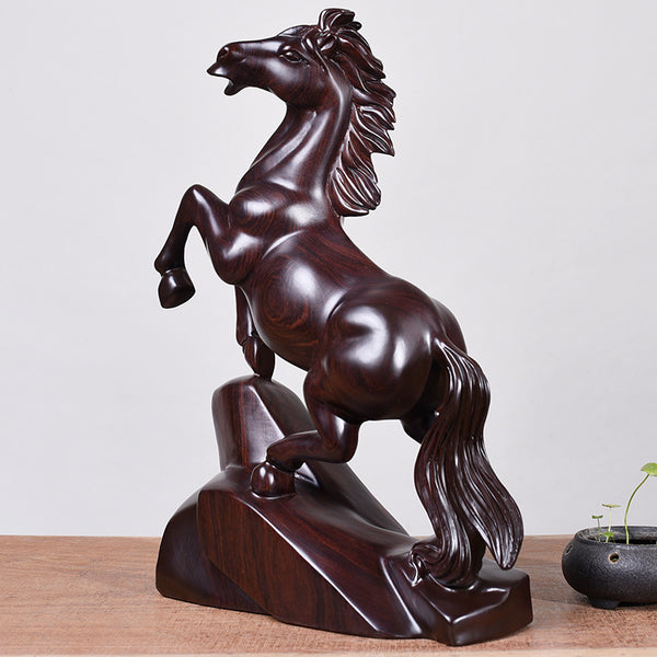 Solid wood horse statue