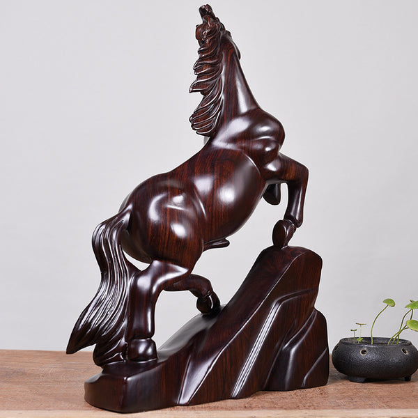 Solid wood horse statue