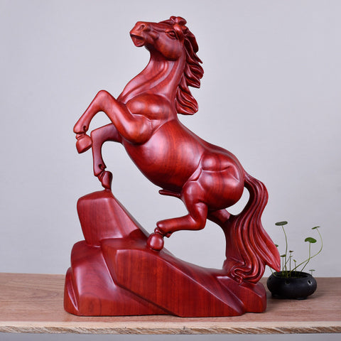 Solid wood horse statue