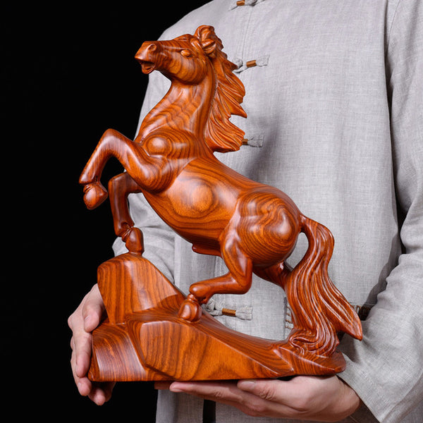 Solid wood horse statue