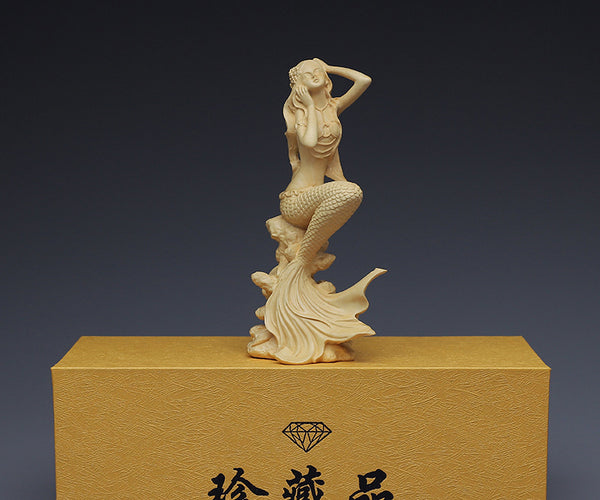 Hand carved wooden mermaid statue