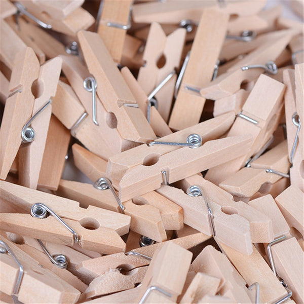 Natural Mini Spring Wood Clips | 50 Pieces/Lot